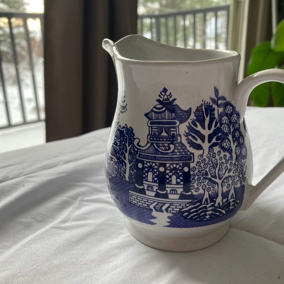 Blue Willow Japanese Ceramic Pitcher, Floral Creamer, White China, England - Picture 4 of 7